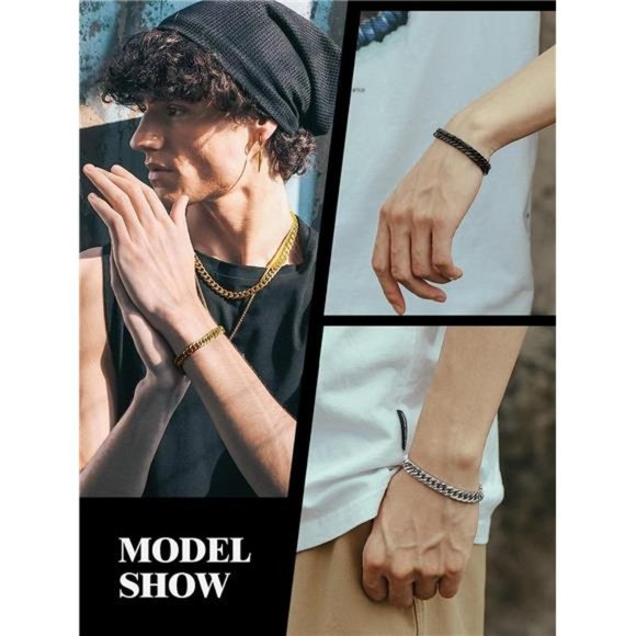 Stainless Steel Plated Link Chain Bracelet for Men 7.4/8.2/9 Inch Length Jewelry - Picture 4 of 7